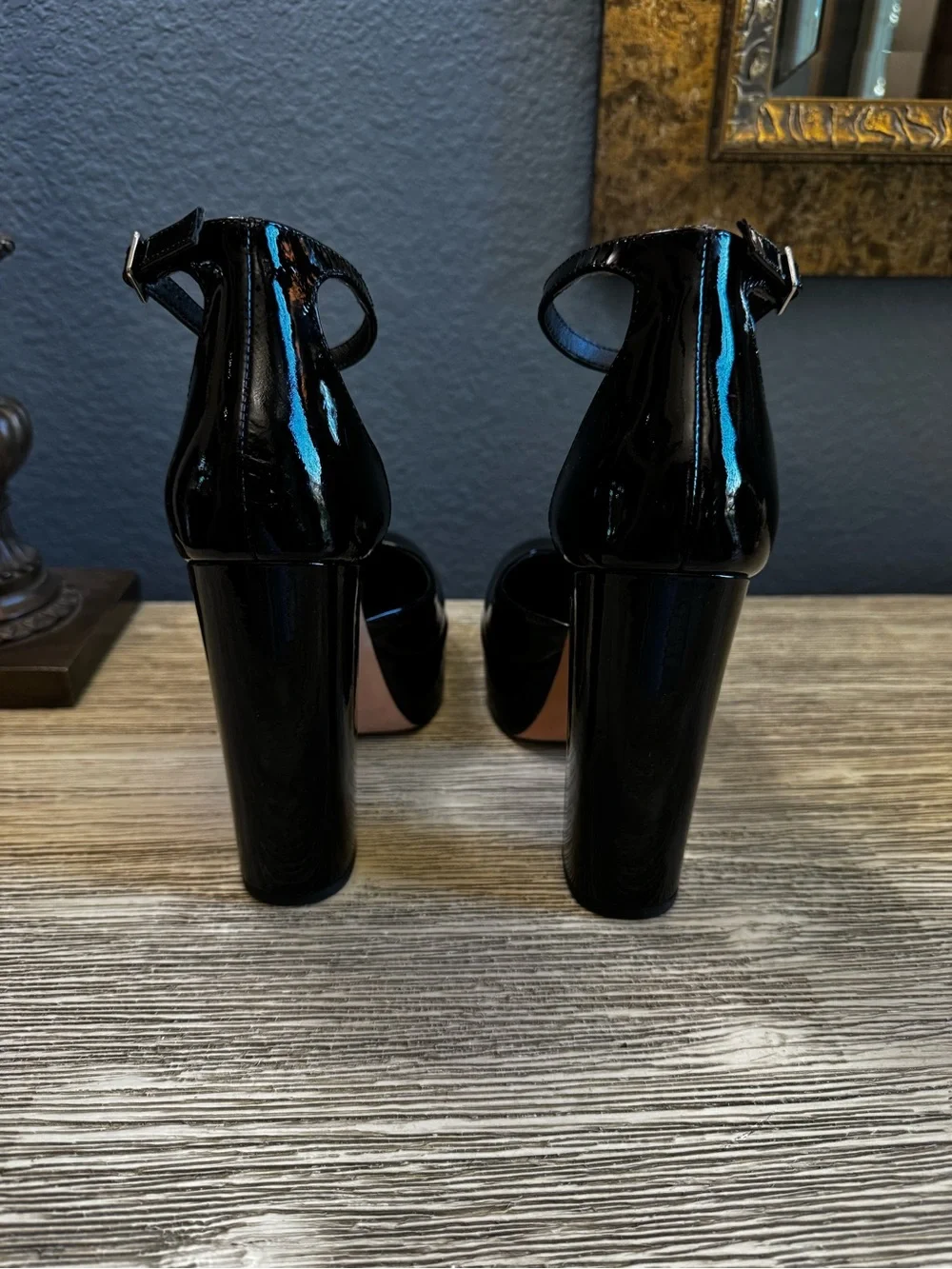 NEW!!! PAIGE Black Patent Platform Ankle-Strap Platforms